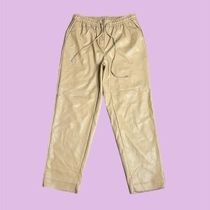 Calvin Klein Women’s Faux Leather High Rise Pull On Straight Leg Pants Tan Sz 8